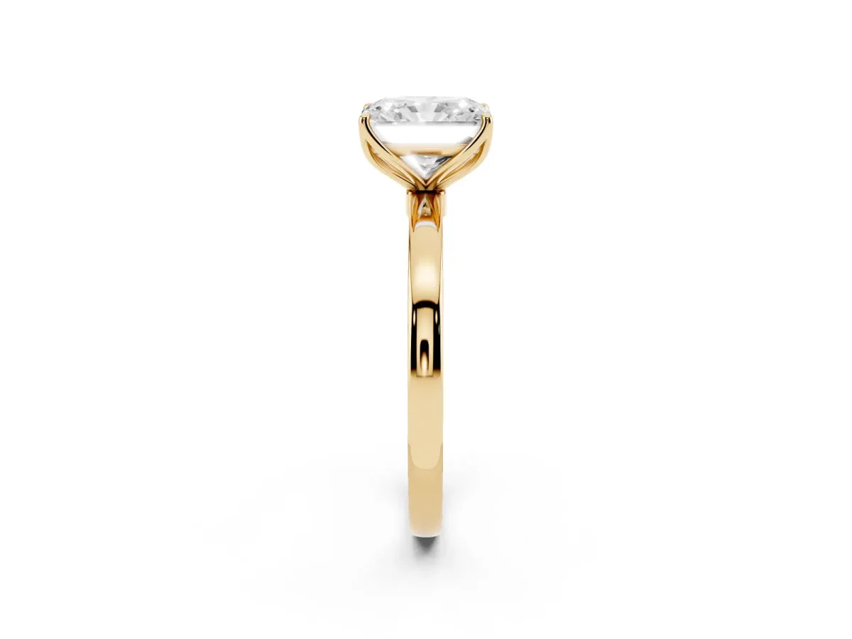 Radiant Cut Diamond Solitaire Ring with Thin Band and Prong Setting Yellow gold