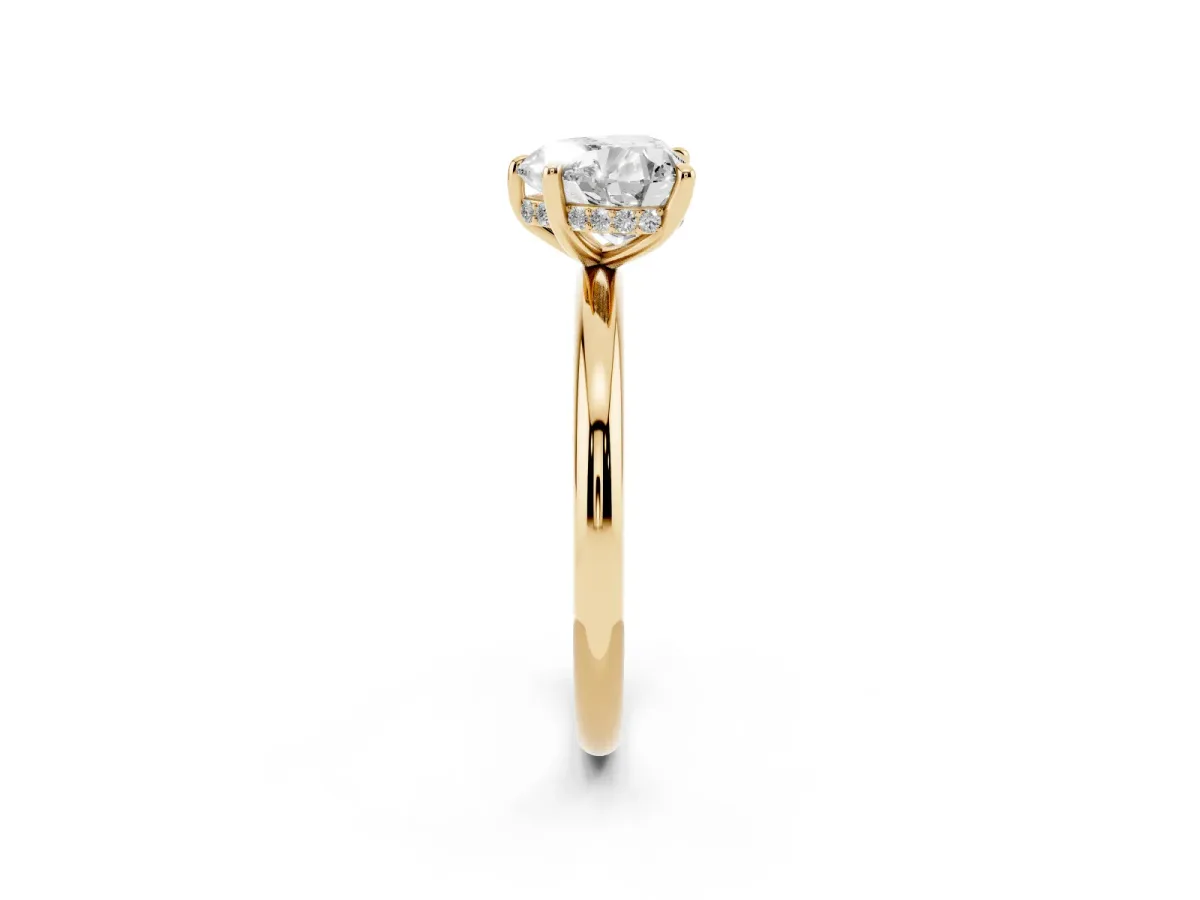 Heart Cut Diamond Solitaire Ring with Thin Band and Four-Prong Setting Yellow gold