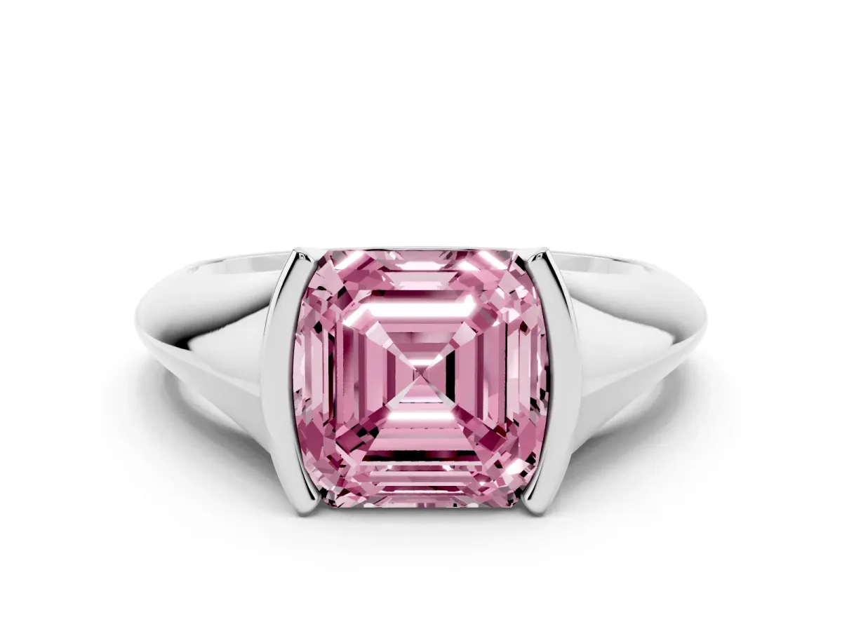 Fancy Pink Asscher Cut Solitaire Tension Set Diamond Ring Platinum