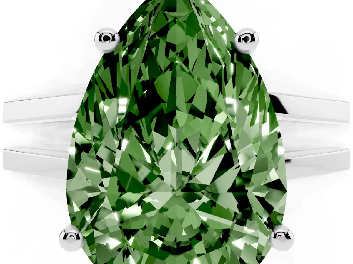 Fancy Green Pear Cut Cut Diamond Solitaire Engagement Ring with Tapered Plain Band and Four-Prong Setting Platinum