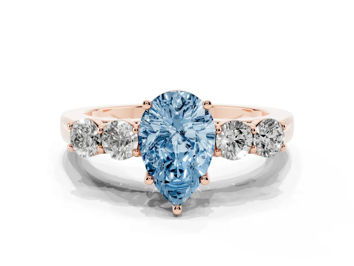 Fancy Blue Pear Cut Cut Diamond Five-Stone Prong Set White Gold Ring Rose gold