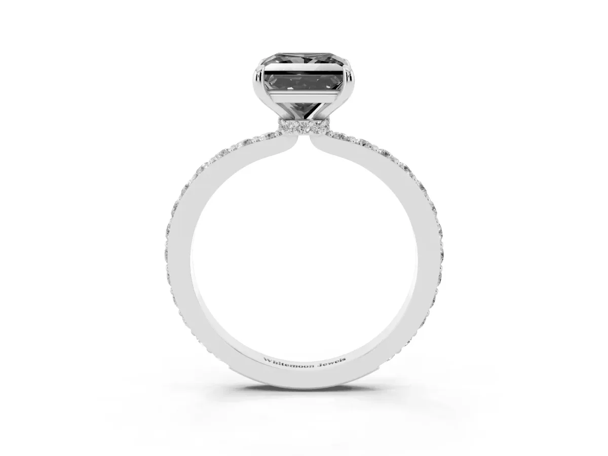 Fancy Black Princess Cut Diamond Pavé Engagement Ring with Round Accents and Prong Setting Silver