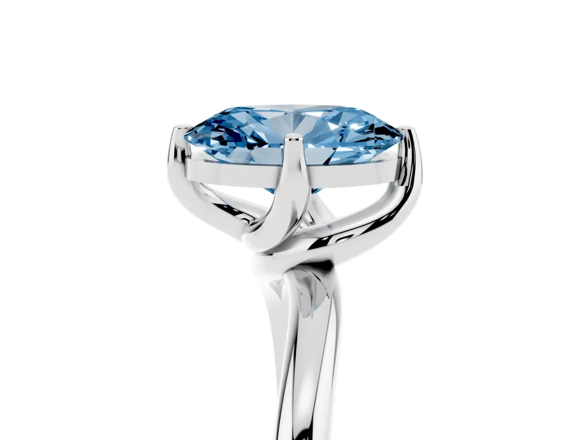 Fancy Blue Oval Cut Diamond Solitaire Engagement Ring with Four-Prong Setting and Classic Band Platinum