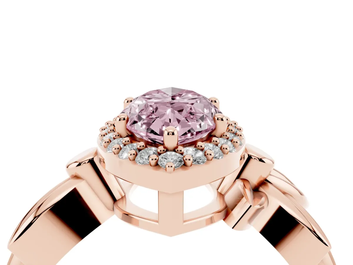Fancy Pink Marquise Cut Halo Diamond Floral Band with Four-Prong Setting Rose gold