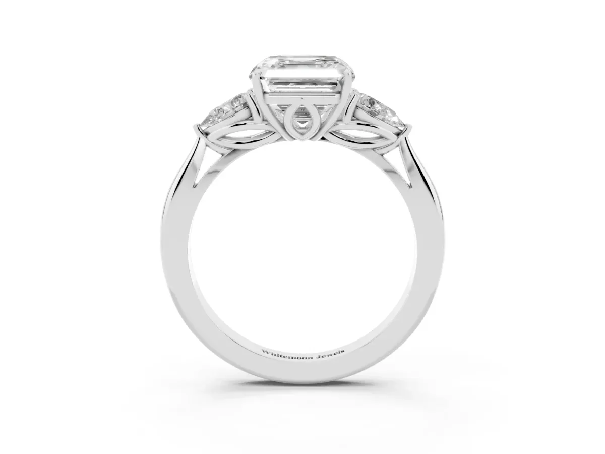 Three-Stone Asscher Cut Brilliant Diamond Solitaire Ring with Tapered Band and Four-Prong Setting Silver