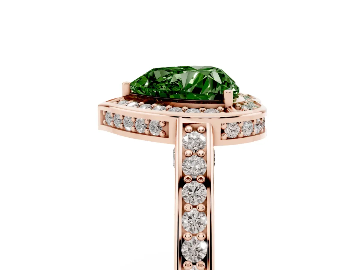 Fancy Green Heart Cut Cut Halo Pave Split Shank Prong Setting Ring Rose gold