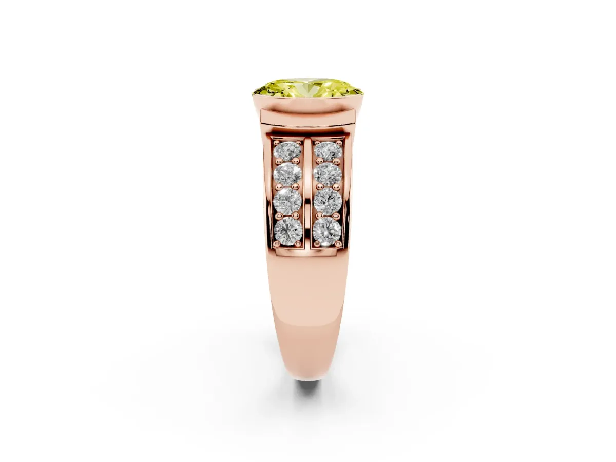 Fancy Yellow Oval Cut Brilliant Diamond Channel Set Wide Band Ring with Bezel Setting Rose gold