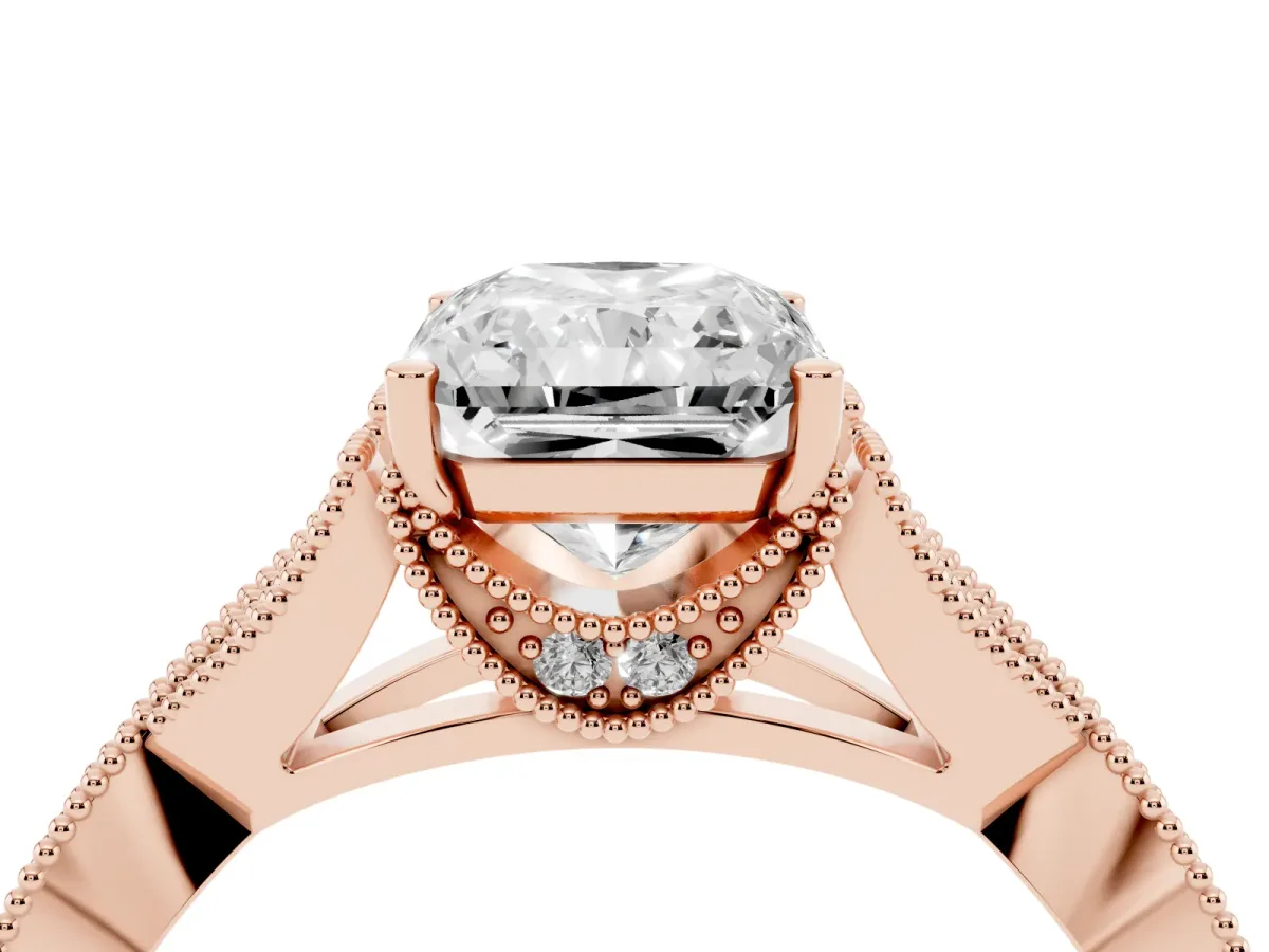 Radiant Cut Cut Diamond Twisted Band with Milgrain Pave Setting and Four-Prong Setting Rose gold