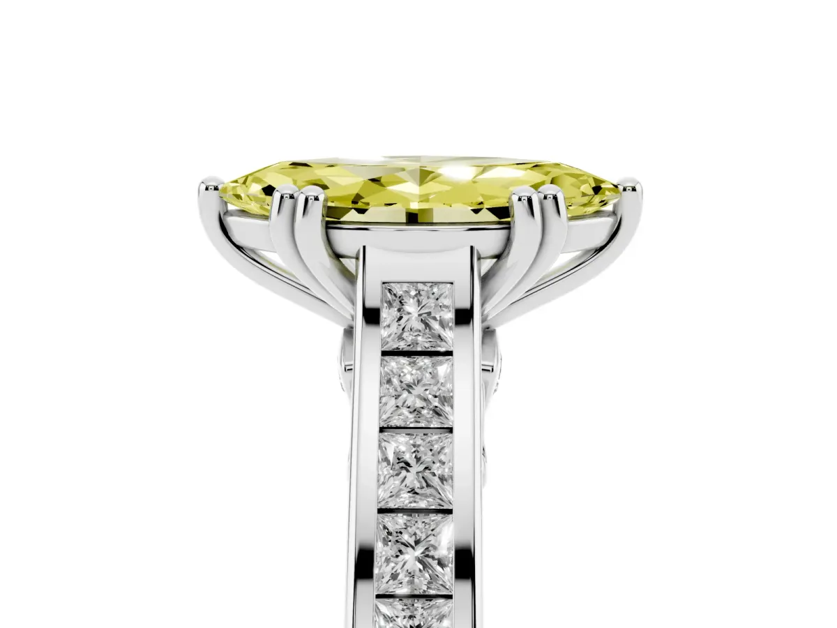 Fancy Yellow Marquise Cut Cut Channel Set Solitaire Engagement Ring with Prong Setting Silver
