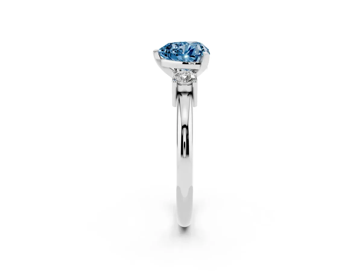 Fancy Blue Three-Stone Heart Cut Cut Diamond Solitaire with Prong Setting and Classic Band Silver