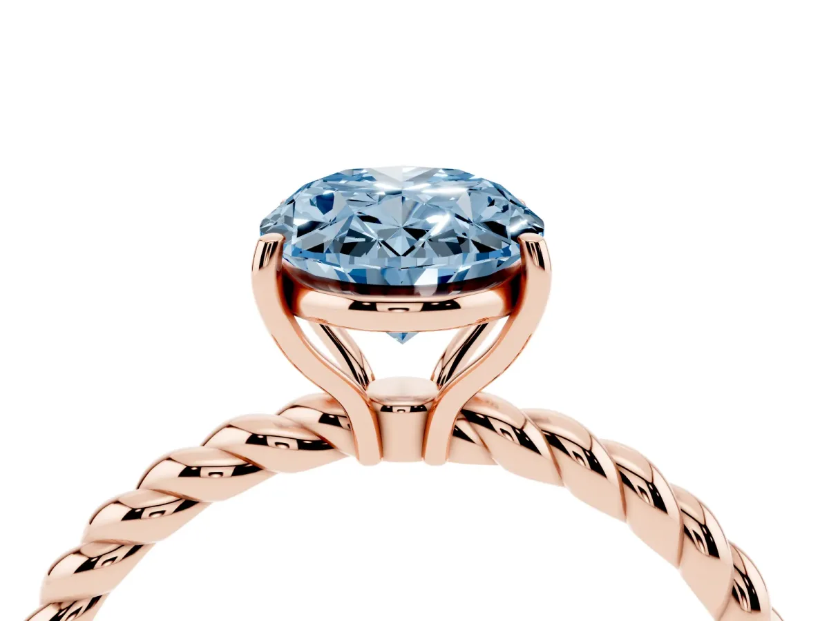 Fancy Blue Oval Cut Solitaire Twisted Band 4-Prong Ring Rose gold