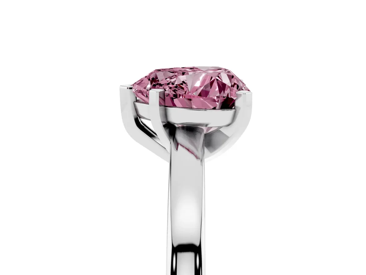 Fancy Pink Heart Cut Solitaire Diamond Engagement Ring with Four-Prong Setting on a Classic Band White gold