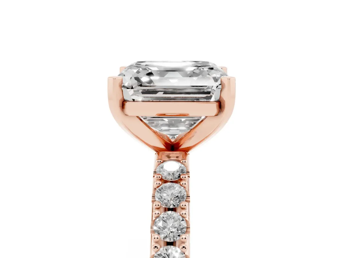 Asscher Cut Diamond Solitaire Pavé Band with Four-Prong Setting Rose gold