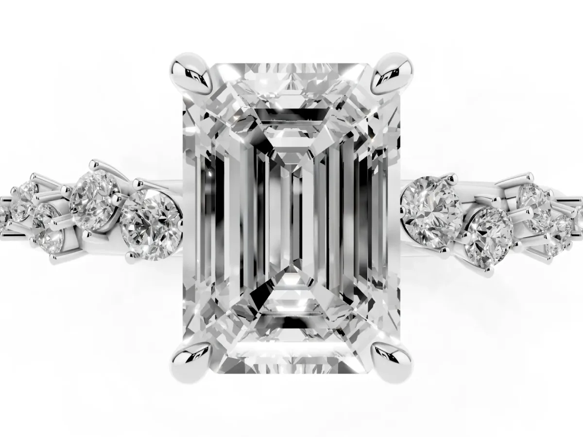 Emerald Cut Cut Diamond Vine Band with Four-Prong Setting Silver