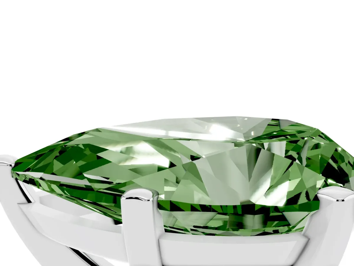 Fancy Green Pear Cut Diamond Solitaire Ring with Prong Setting and Classic Band Silver