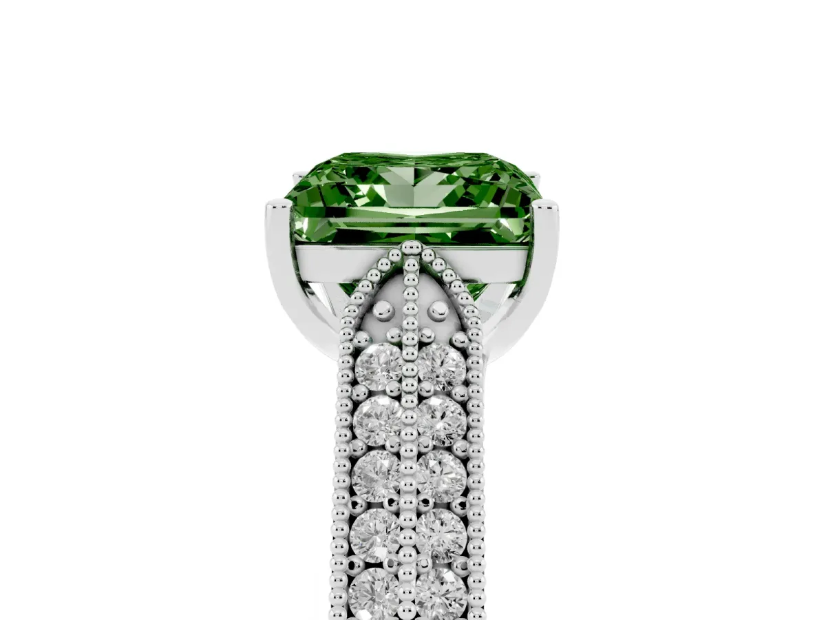 Fancy Green Princess Cut Cut Pave Split Shank Engagement Ring with Four-Prong Setting Silver
