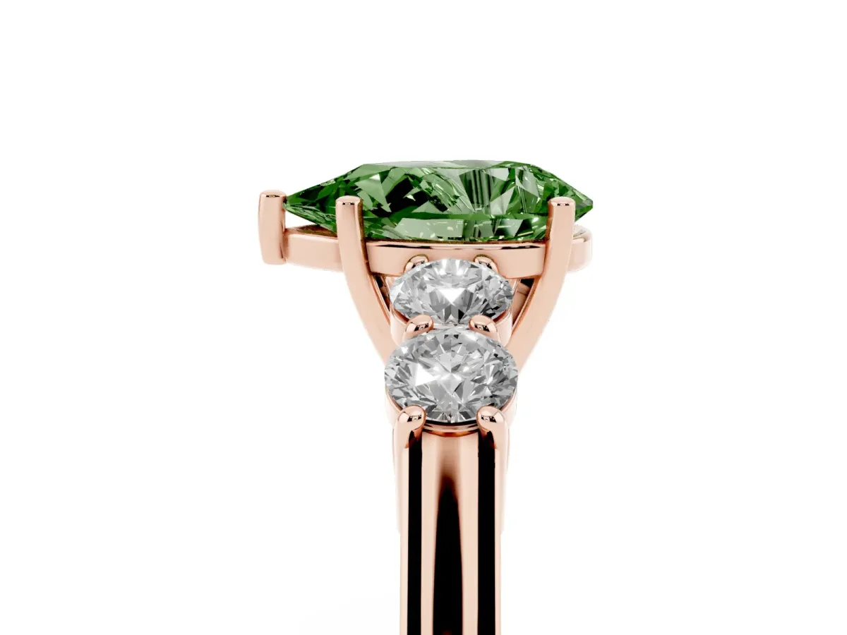Fancy Green Pear Cut Cut Diamond Five-Stone Prong Set White Gold Ring Rose gold