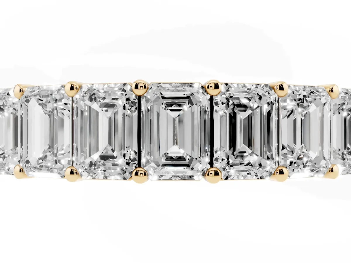 Emerald Cut Diamond Eternity Band with Shared Prong Setting Yellow gold