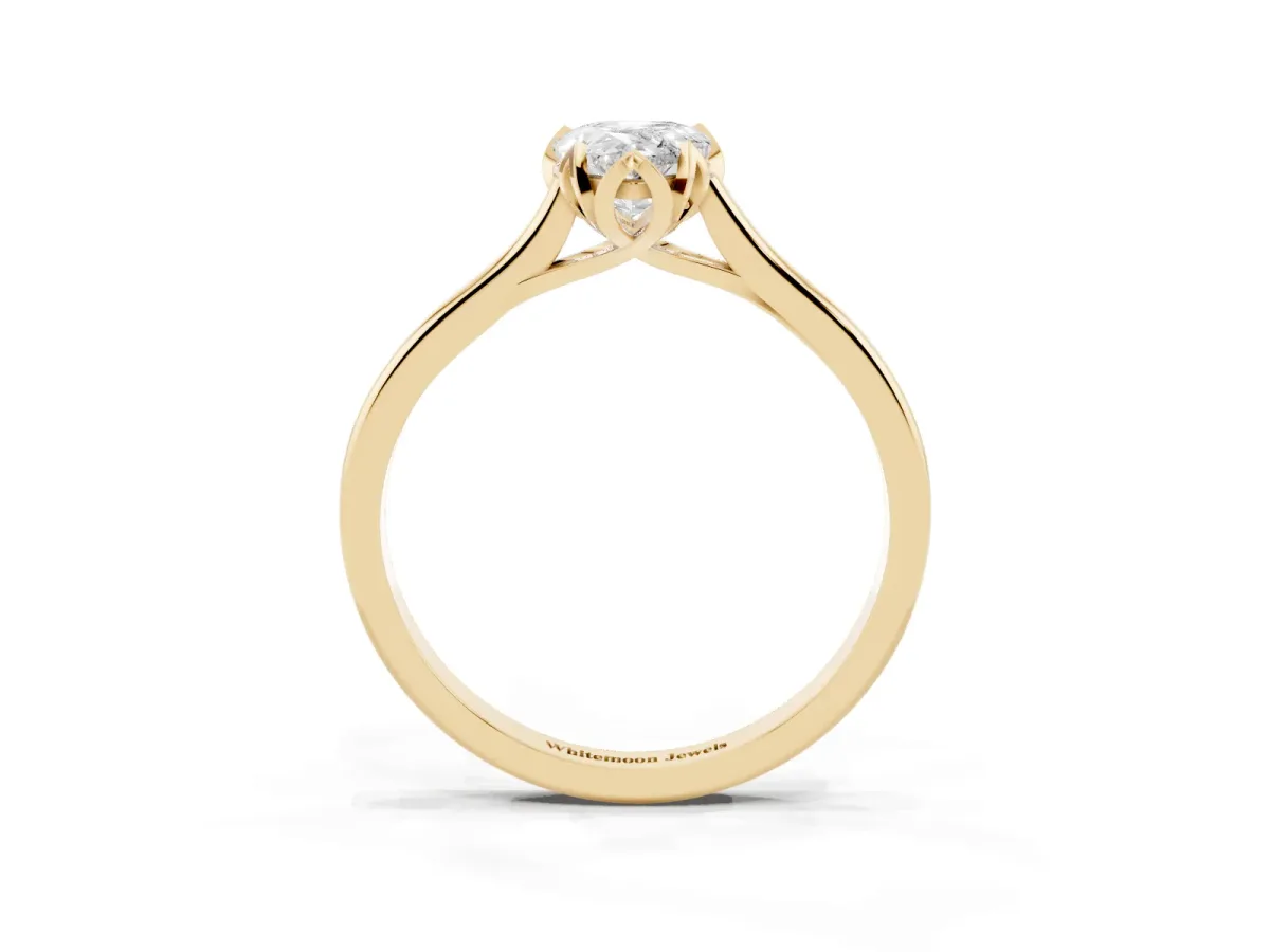 Pear Cut Diamond Solitaire Ring with Flower Prong Setting and Classic Band Yellow gold