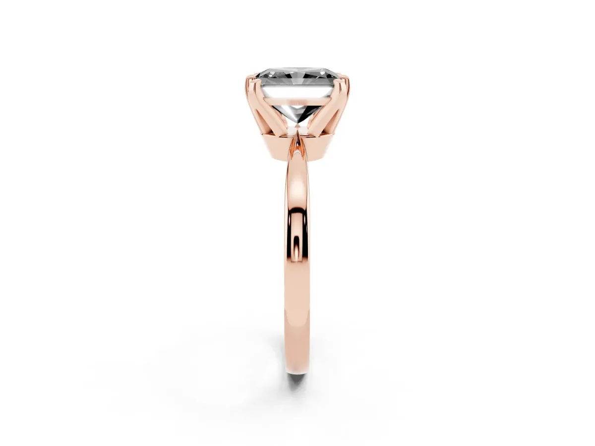 Fancy Black Radiant Cut Solitaire Engagement Ring with Six-Prong Setting and Tapered Band Rose gold