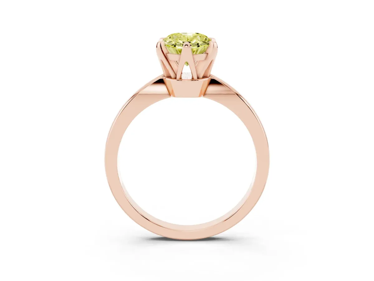 Fancy Yellow Oval Cut Solitaire Engagement Ring with Six-Prong Setting and Tapered Band Rose gold
