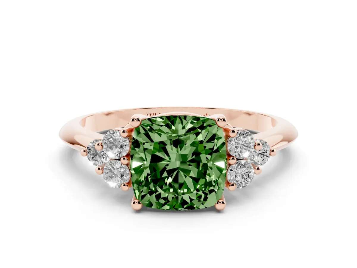 Fancy Green Cushion Cut Cut Diamond Cluster Ring with Solitaire Band and Four-Prong Setting Rose gold