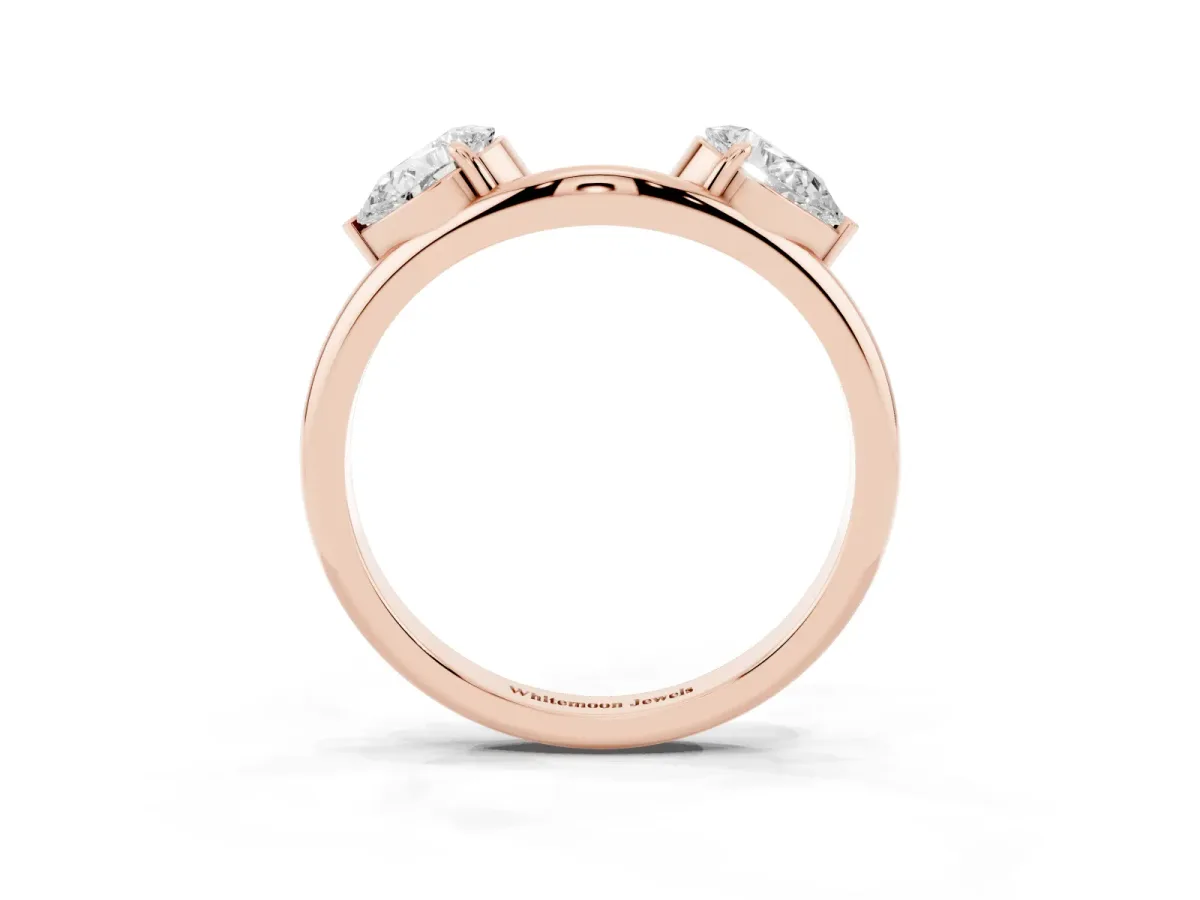 Two-Stone Pear Diamond Bypass Ring with Prong Setting Rose gold