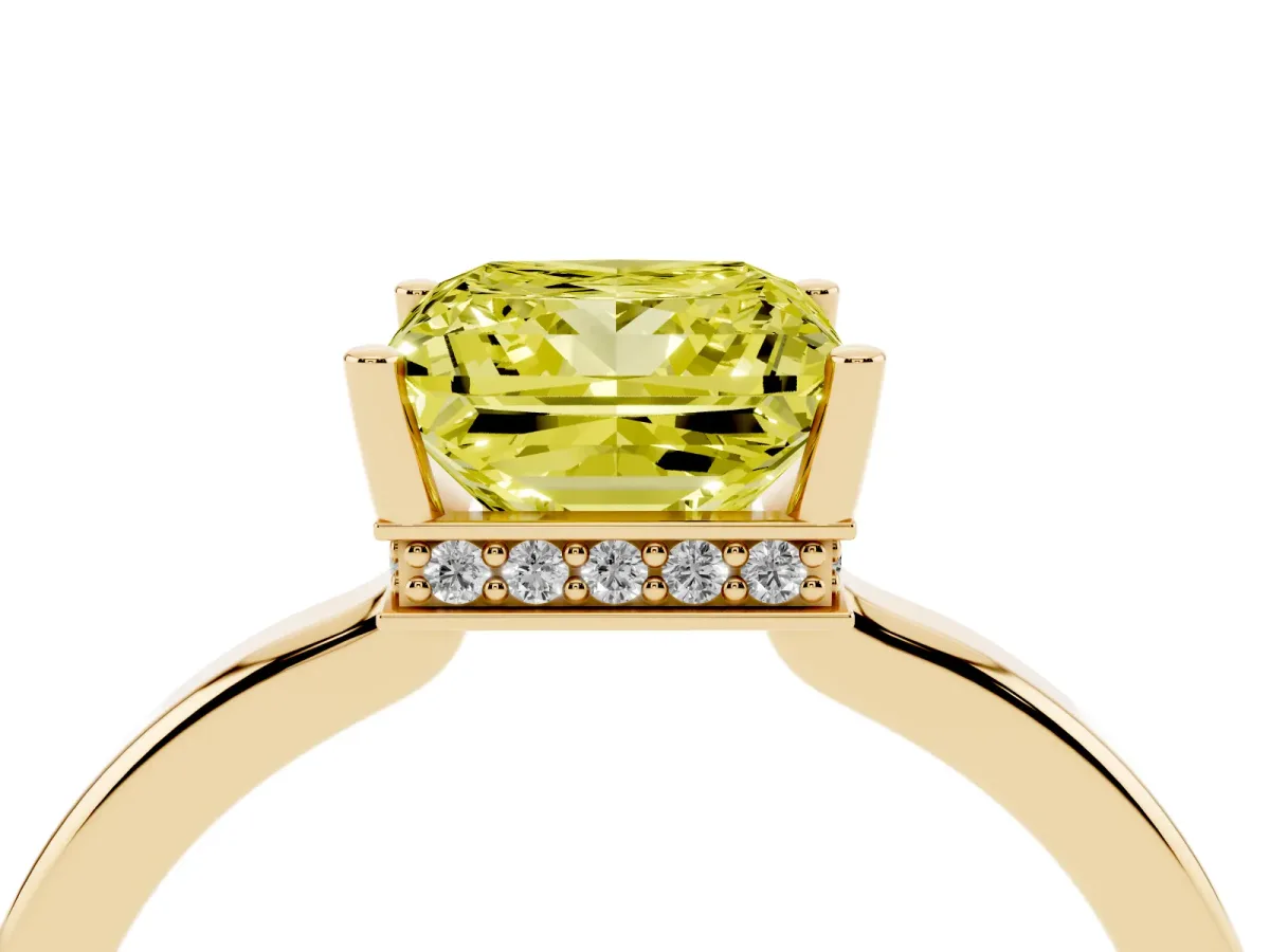 Fancy Yellow Princess Cut Cut Solitaire Engagement Ring with Four-Prong Setting on a Classic Band Yellow gold