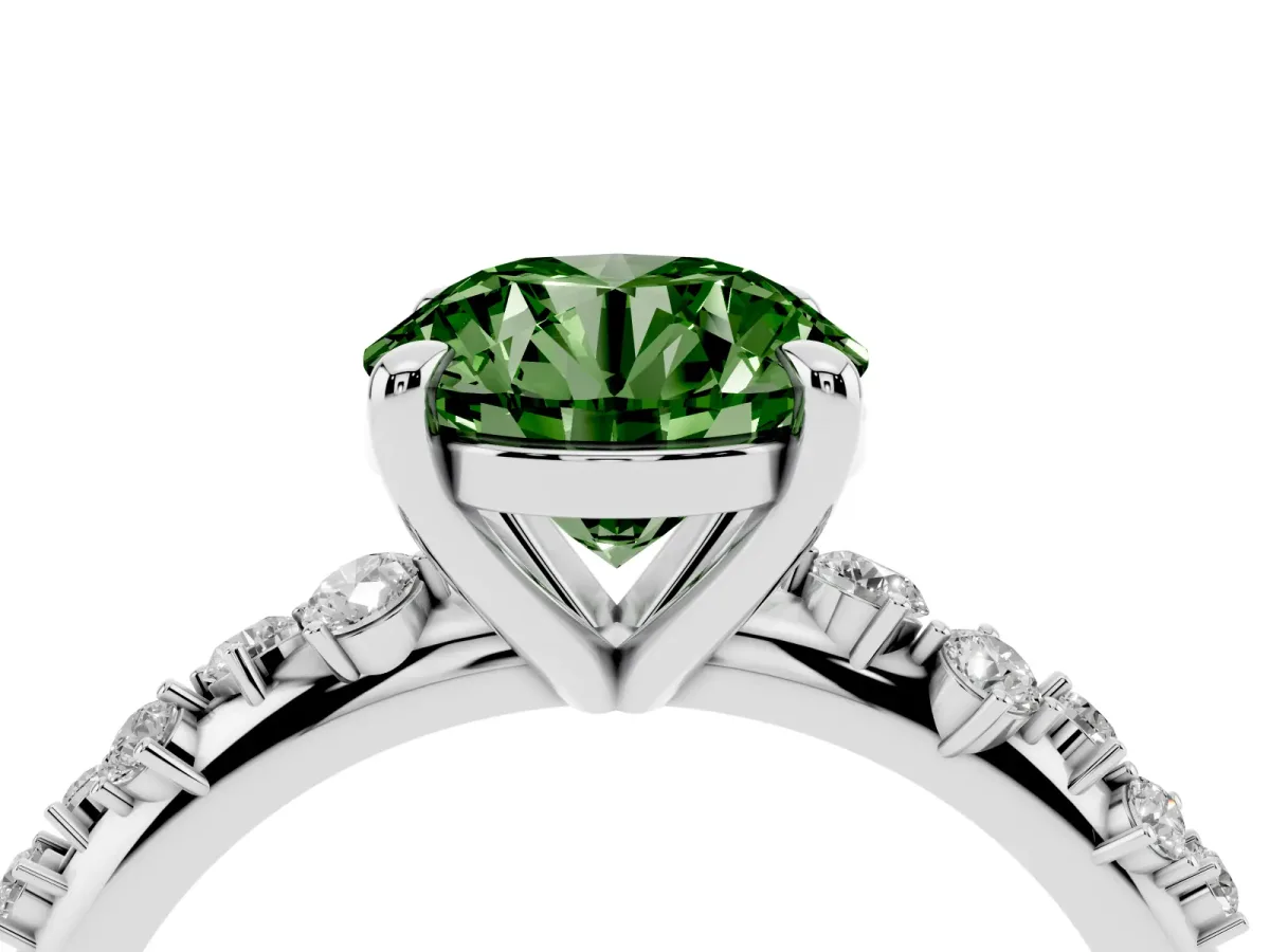 Fancy Green Round Cut Cut Diamond Vine Band with Four-Prong Setting Platinum