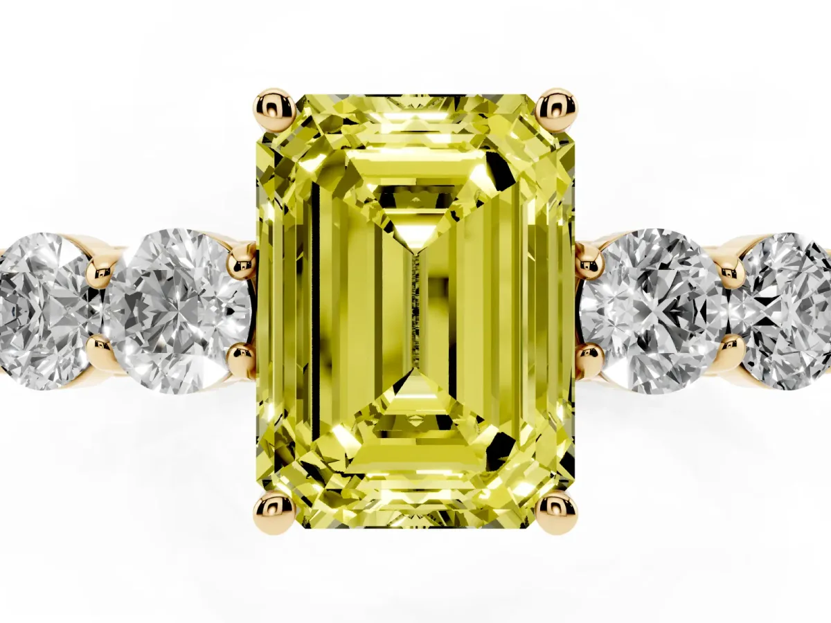 Fancy Yellow Emerald Cut Cut Diamond Five-Stone Prong Set White Gold Ring Yellow gold