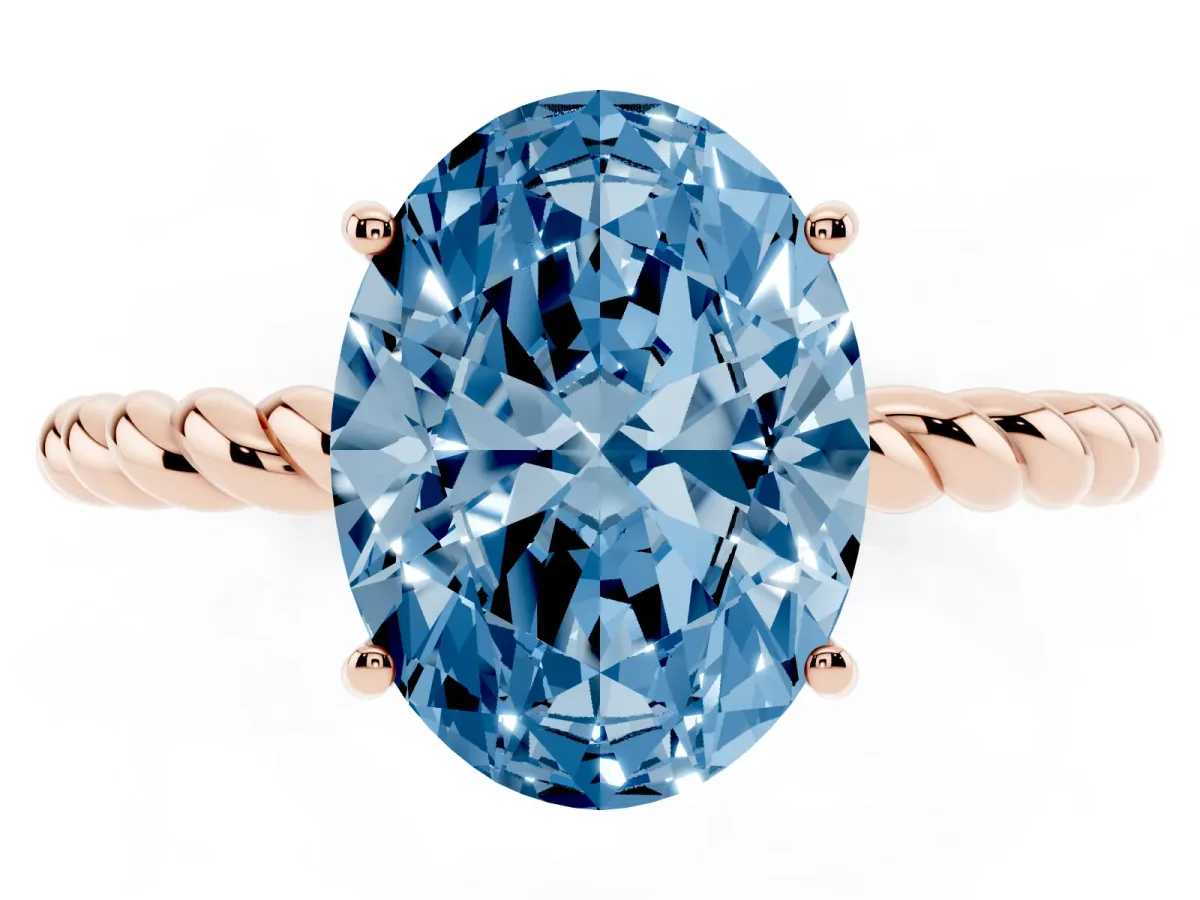 Fancy Blue Oval Cut Solitaire Twisted Band 4-Prong Ring Rose gold