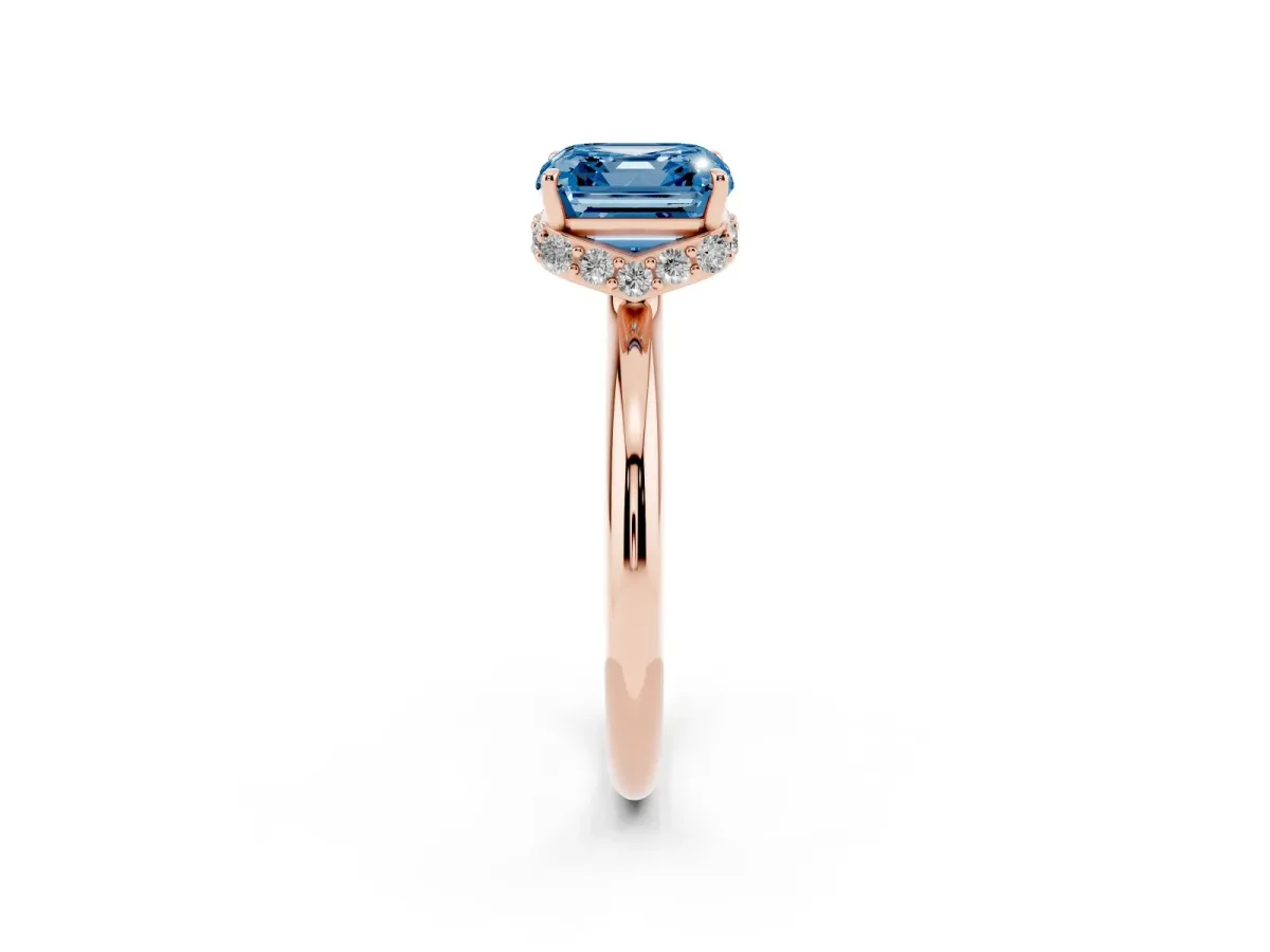 Fancy Blue Asscher Cut Brilliant Solitaire Engagement Ring with Six-Prong Setting and Classic Band Rose gold
