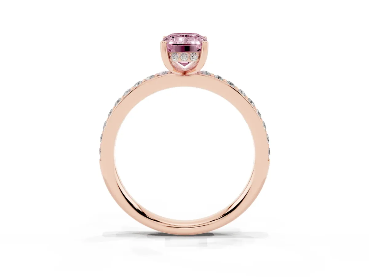 Fancy Pink Emerald Cut Cut Diamond Pavé Band Ring with Four-Prong Setting Rose gold