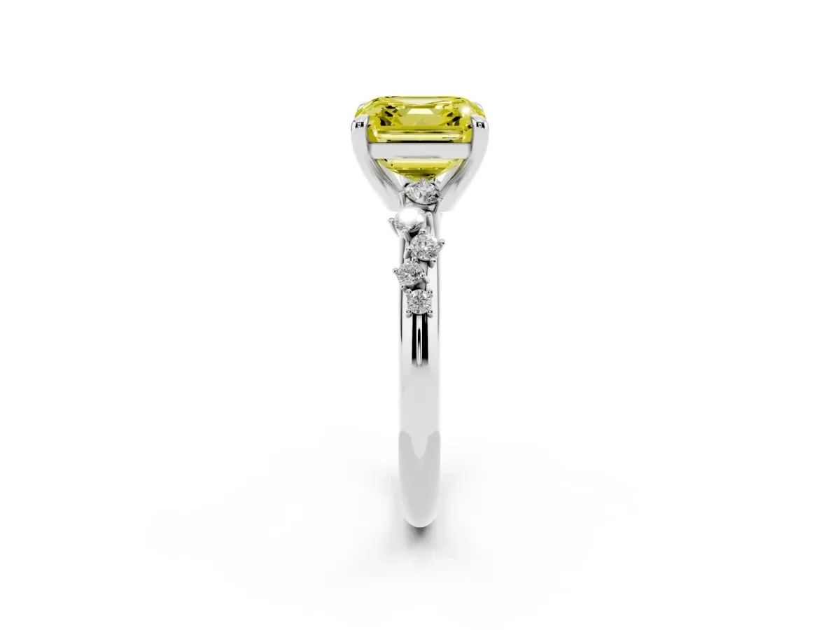 Fancy Yellow Asscher Cut Cut Diamond Vine Band with Four-Prong Setting White gold