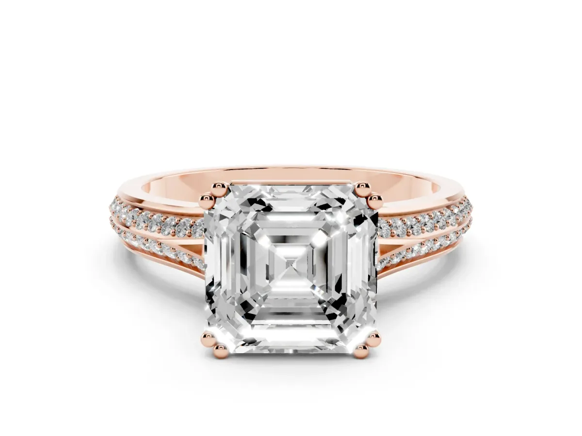 Asscher Cut Diamond Split Shank Engagement Ring with Pavé Band Rose gold