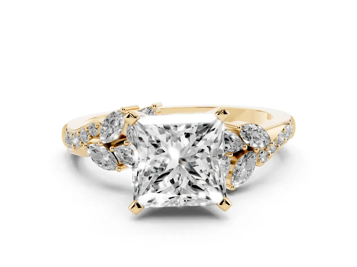 Princess Cut Solitaire Marquise Twist Band with Six-Prong Setting Yellow gold