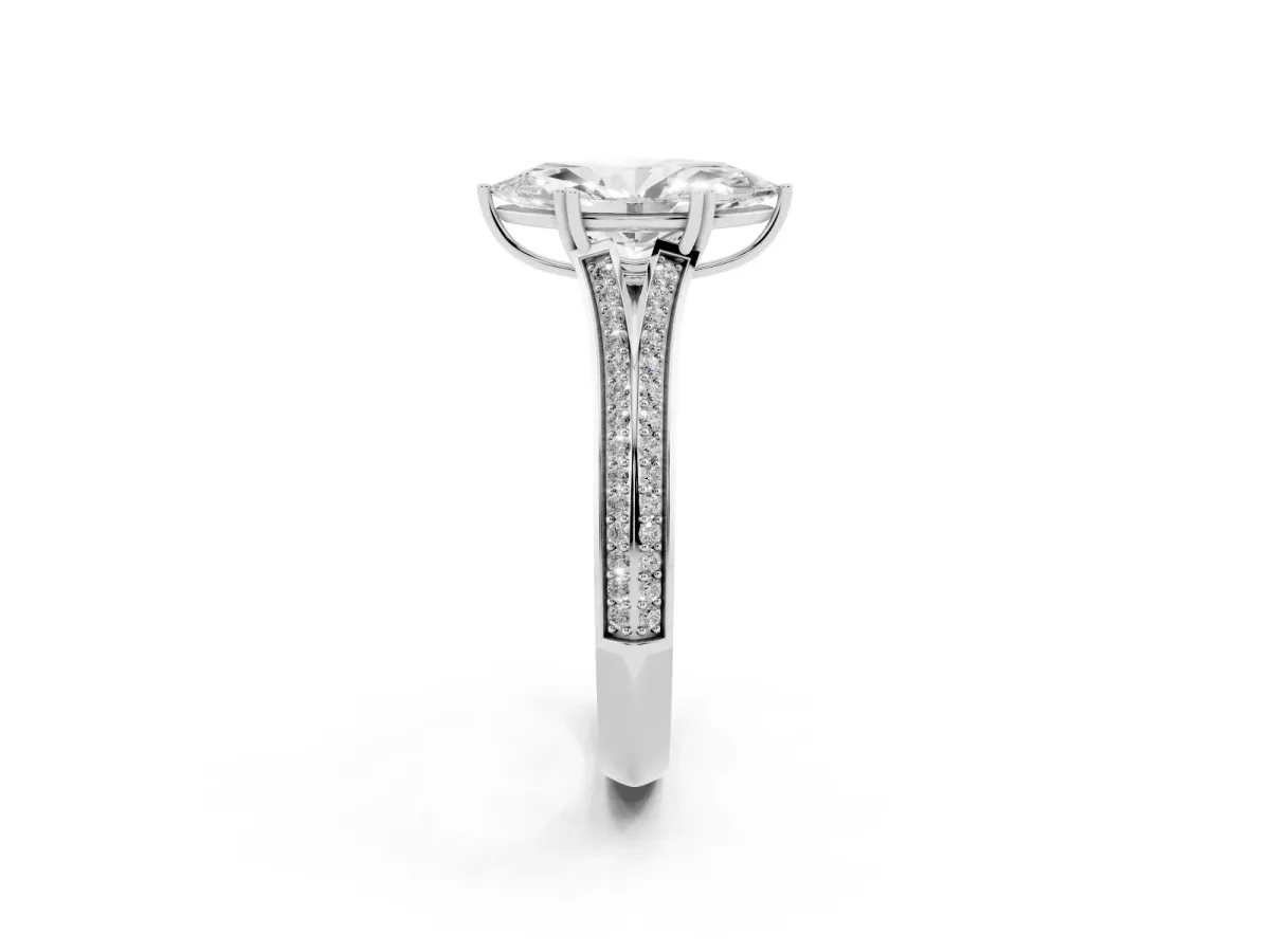 Marquise Cut Diamond Split Shank Engagement Ring with Pavé Band Silver