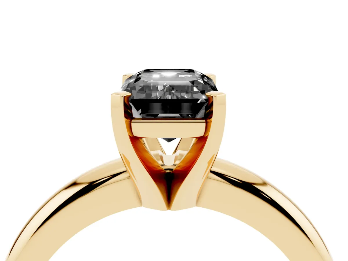 Fancy Black Emerald Cut Diamond Solitaire Engagement Ring with Round Band and Four-Prong Setting Yellow gold