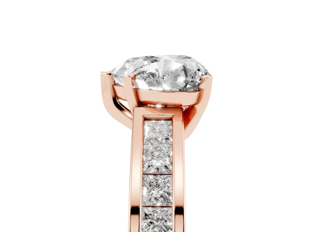 Heart Cut Solitaire Diamond Ring with Channel-Set Band and Four-Prong Setting Rose gold