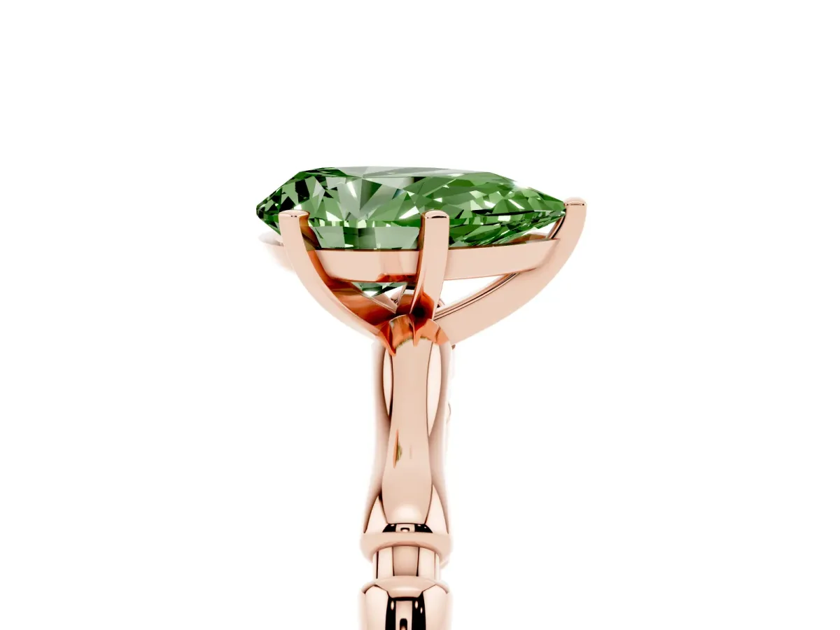Fancy Green Pear Cut Solitaire Diamond Ring with Bamboo Band and Four-Prong Setting Rose gold