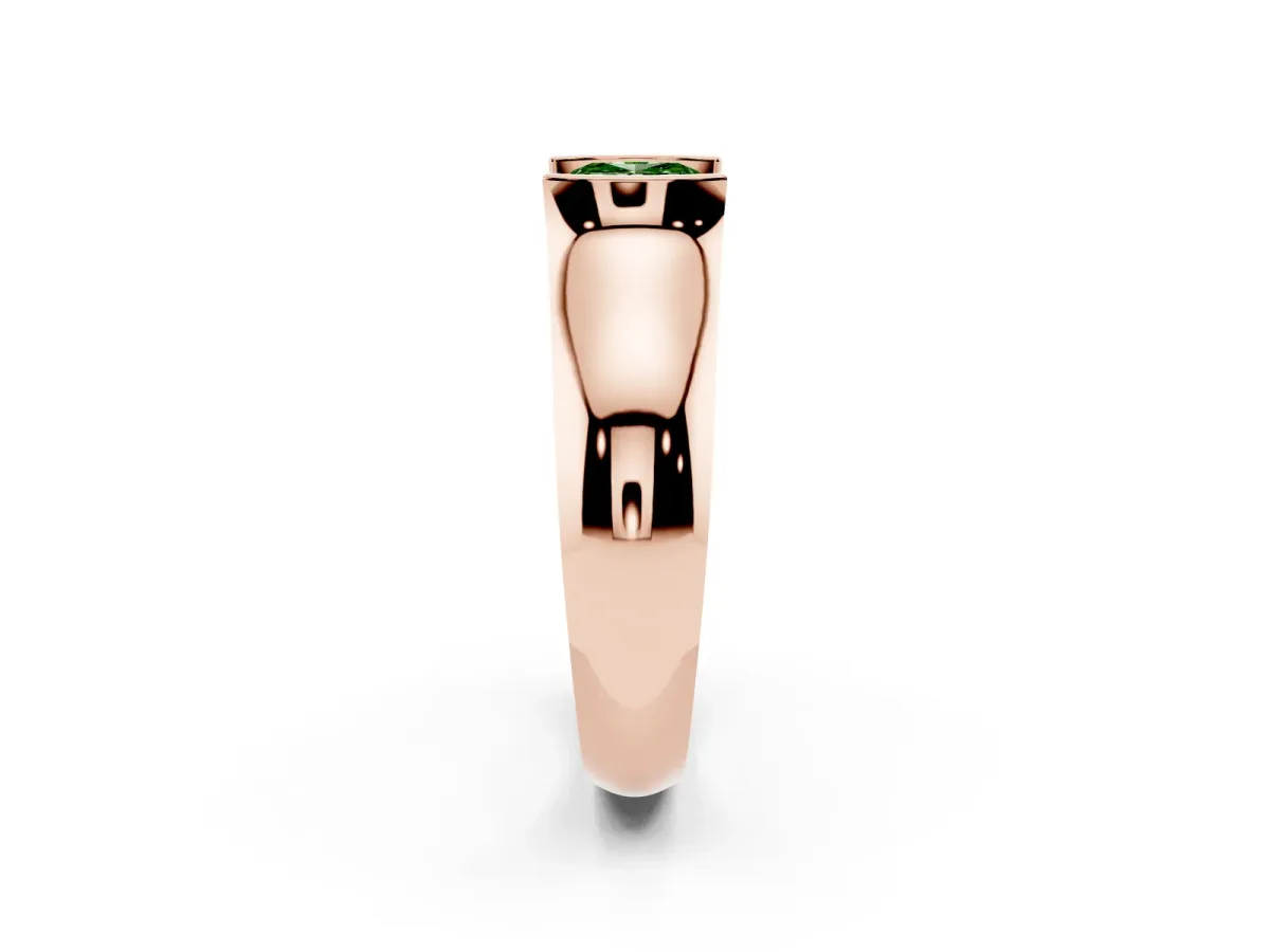Fancy Green Cushion Cut Solitaire Bezel Set Diamond Ring with Wide Band Rose gold