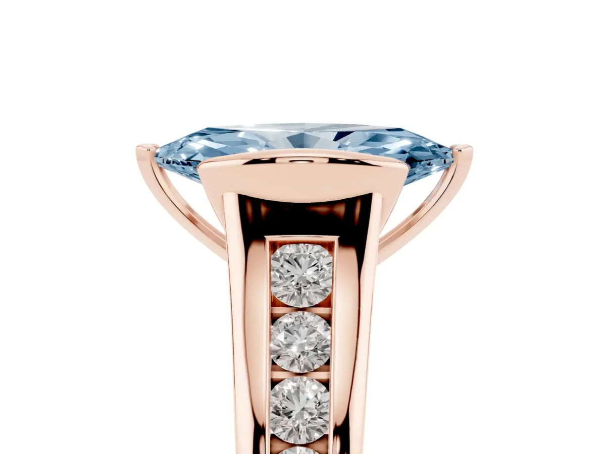 Fancy Blue Marquise Cut Solitaire Bezel-Set Diamond Ring with Channel-Set Band Rose gold