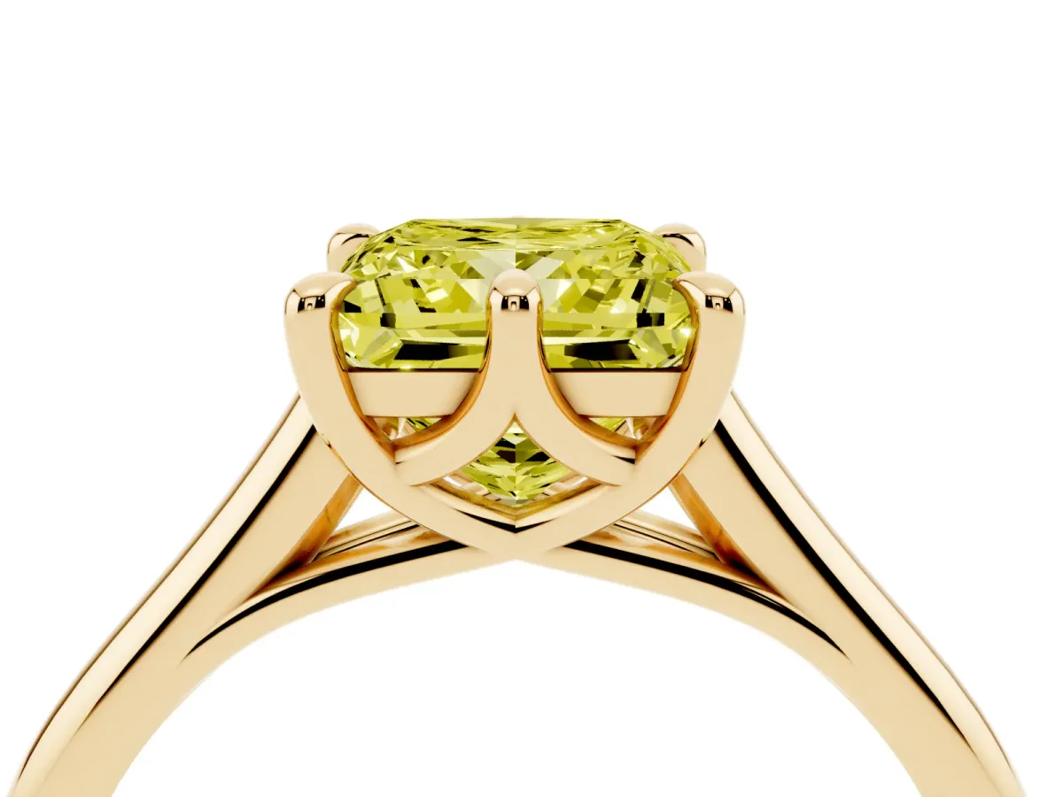 Fancy Yellow Princess Cut Solitaire Engagement Ring with Six-Prong Setting and Classic Band Yellow gold