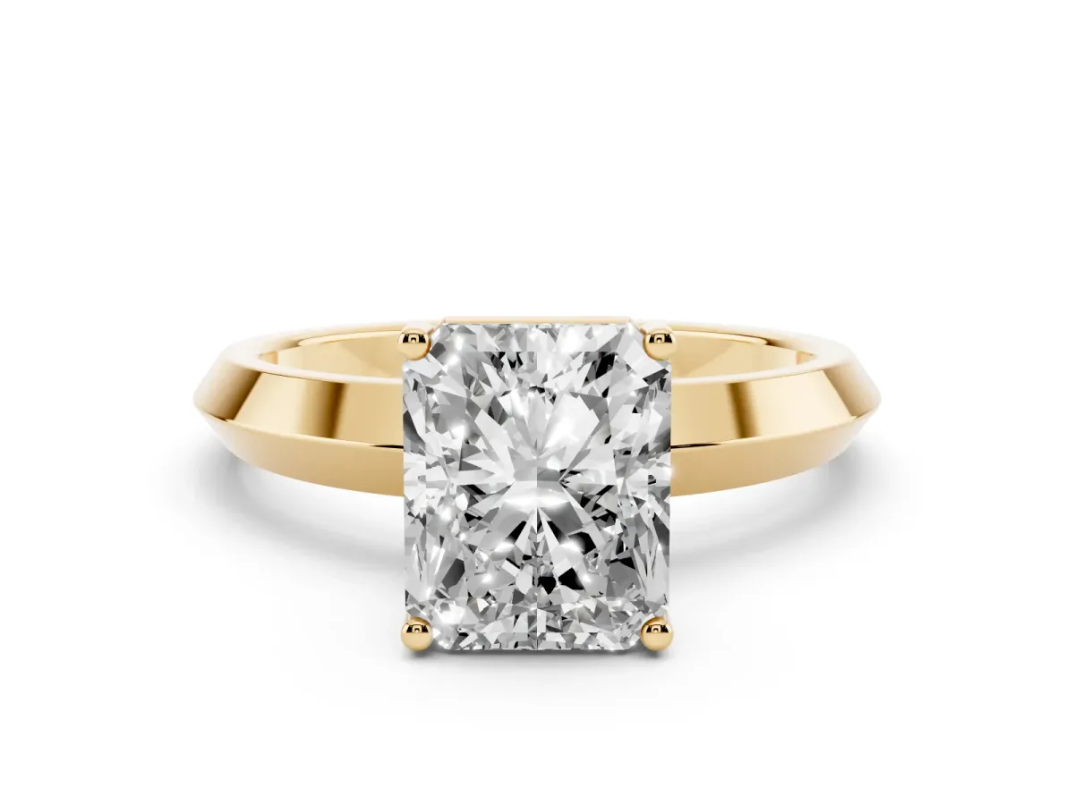 Radiant Cut Cut Solitaire Engagement Ring with Flat Band and Four-Prong Setting Yellow gold