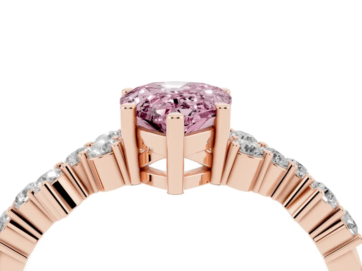 Fancy Pink Pear Cut Diamond Scattered Round Accent Ring with Prong Setting Rose gold