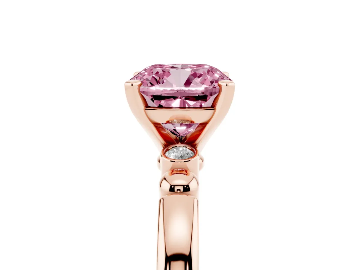 Fancy Pink Cushion Cut Solitaire Beaded Band with Four-Prong Setting Rose gold