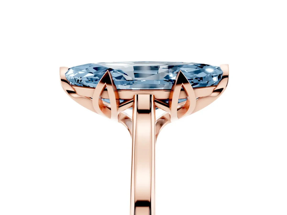Fancy Blue Marquise Cut Diamond Solitaire Ring with Flower Prong Setting and Classic Band Rose gold
