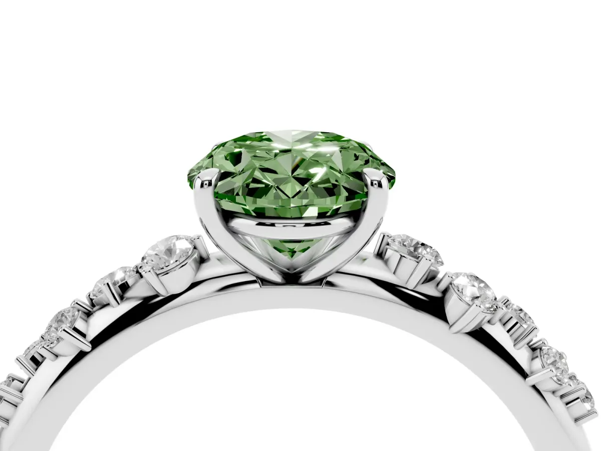 Fancy Green Oval Cut Diamond Cluster Prong-Set Solitaire Ring Platinum