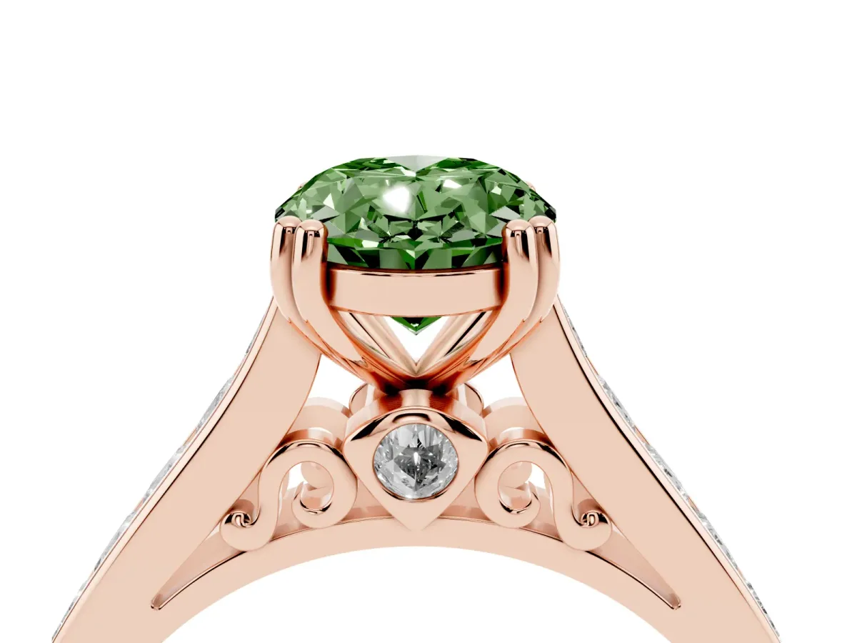 Fancy Green Oval Cut Cut Channel Set Solitaire Engagement Ring with Prong Setting Rose gold