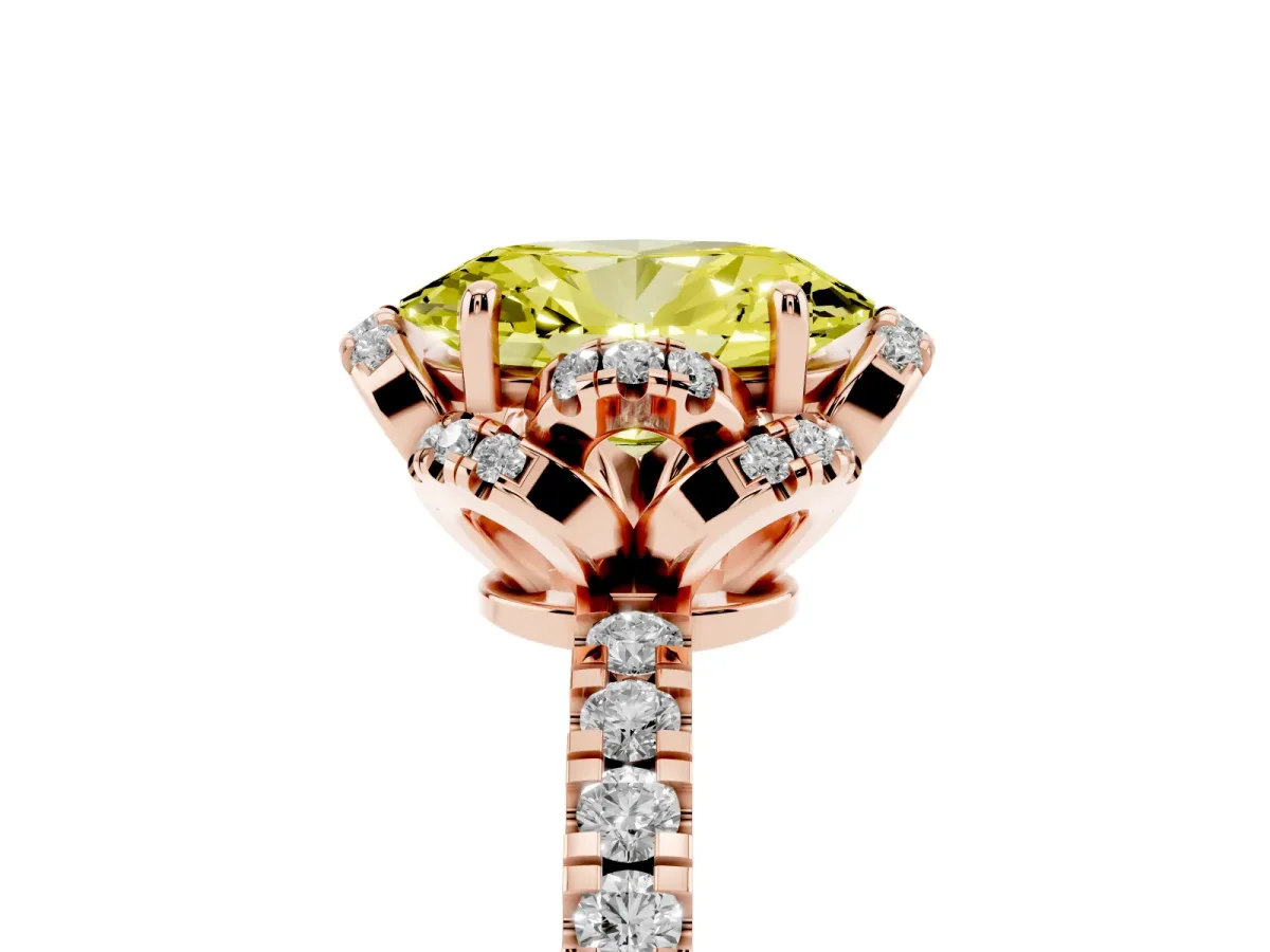 Fancy Yellow Oval Cut Halo Diamond Pave Band Ring with Four-Prong Setting Rose gold